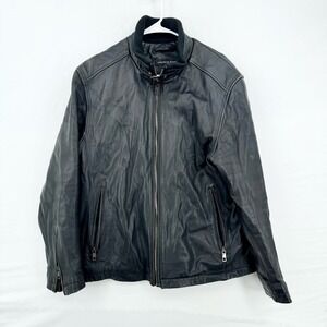 Andrew‎ Marc Leather Jacket Women Large Black Moto Bomber Ribbed Neck Full Zip